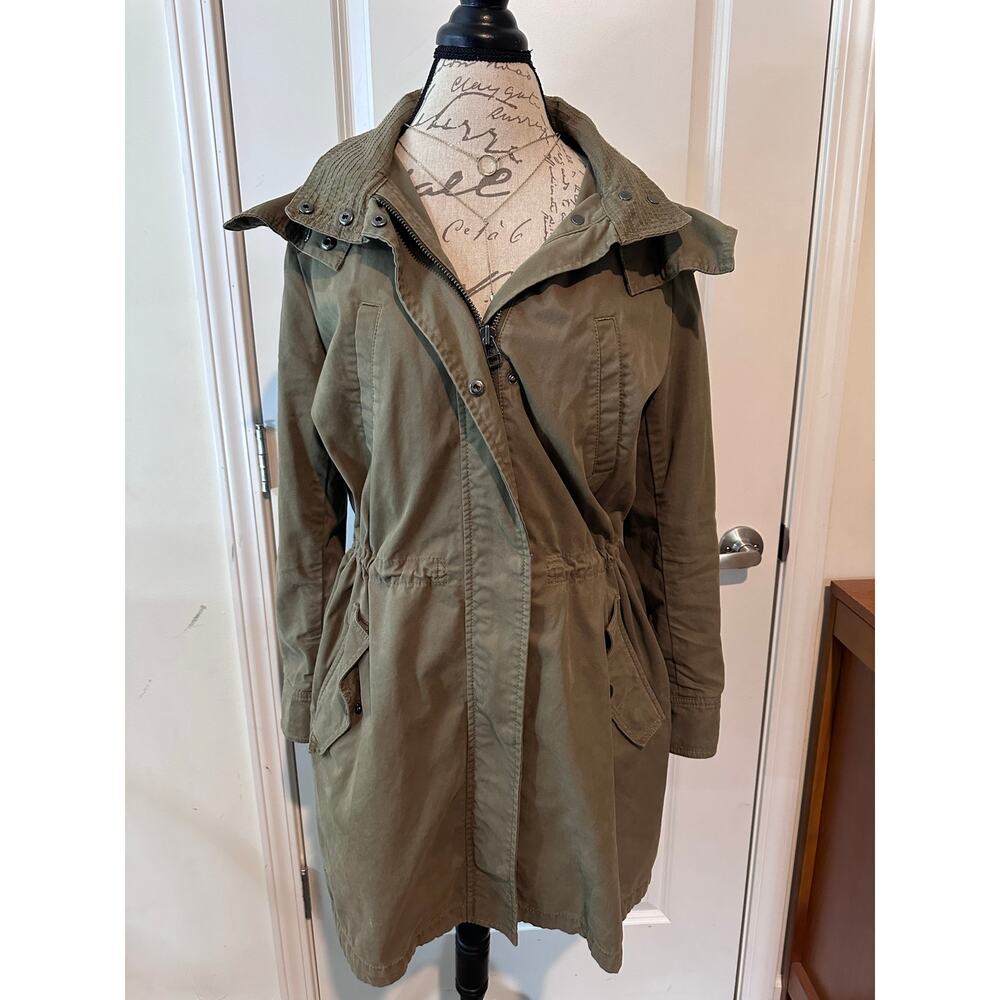 Banana Republic Womans sz S/M Oversized Safari Trench Green 100% Cotton Utility